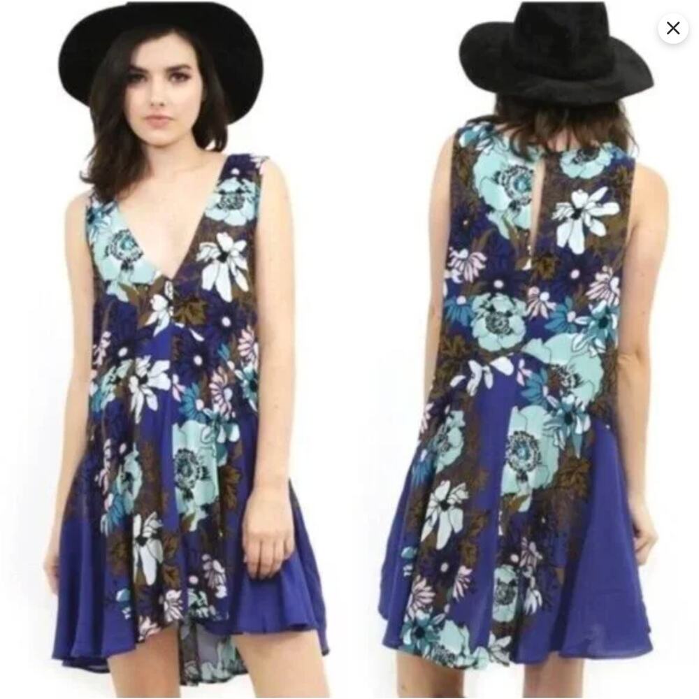 Free People blue Backyard Party Ocean Combo Tunic Dress‎ Womans Medium
